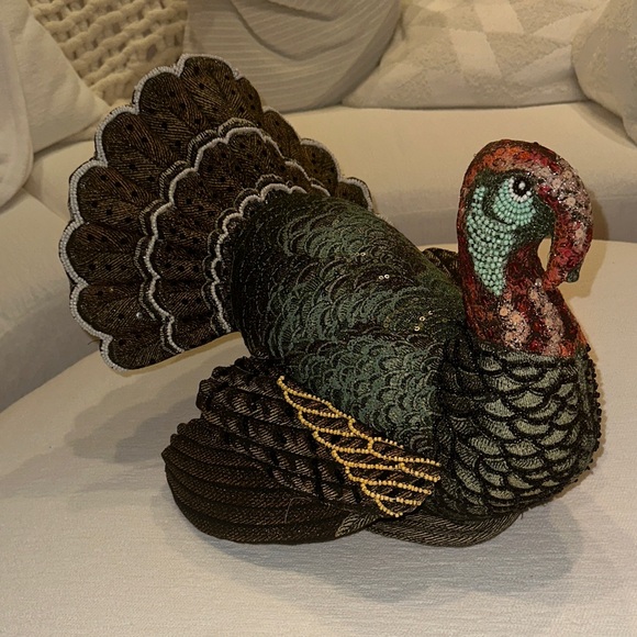 Elegant Beaded Turkey Decor - Green and Brown